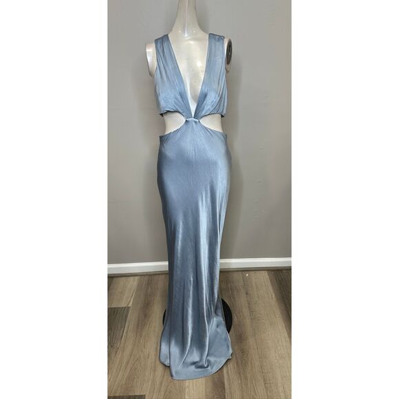 Shona Joy La Lune Plunged Cut Out Maxi Dress in Powder Blue US6 $360 - Picture 4 of 9